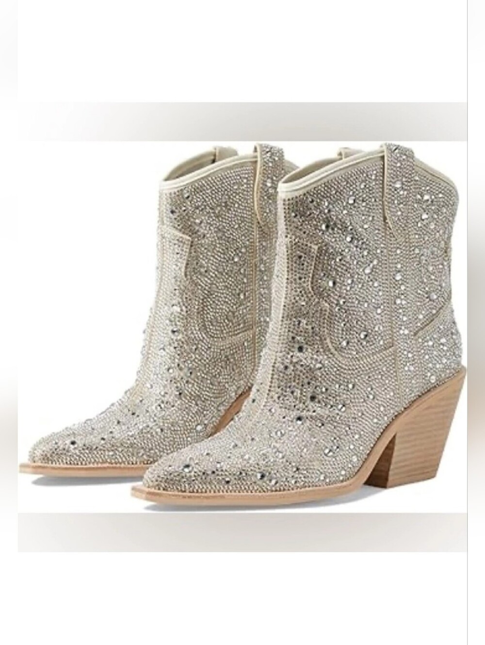 Dolce Vita Rhinestone Western Ankle Boots Silver Glitter Cowboy Booties